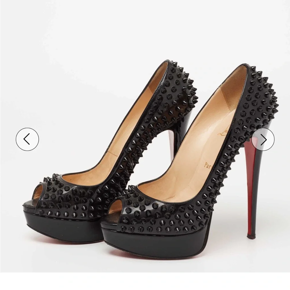 Christian Louboutin Leather Lady Peep spike peep toe platform pumps - Picture 3 of 9